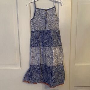 Chic Blue and White Tiered Kids Dress